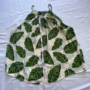 Alice Blue Women XXL Ivory Green Tropical Leaf Spaghetti Strap Tank Top